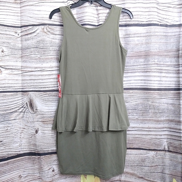 Olive Green Sleeveless Bodycon Dress Ruffl… - Picture 7 of 10